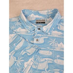 PGA Tour Mens XL Blue Palm Tree Tropical Print Stretch Coastal Golf Polo Shirt
